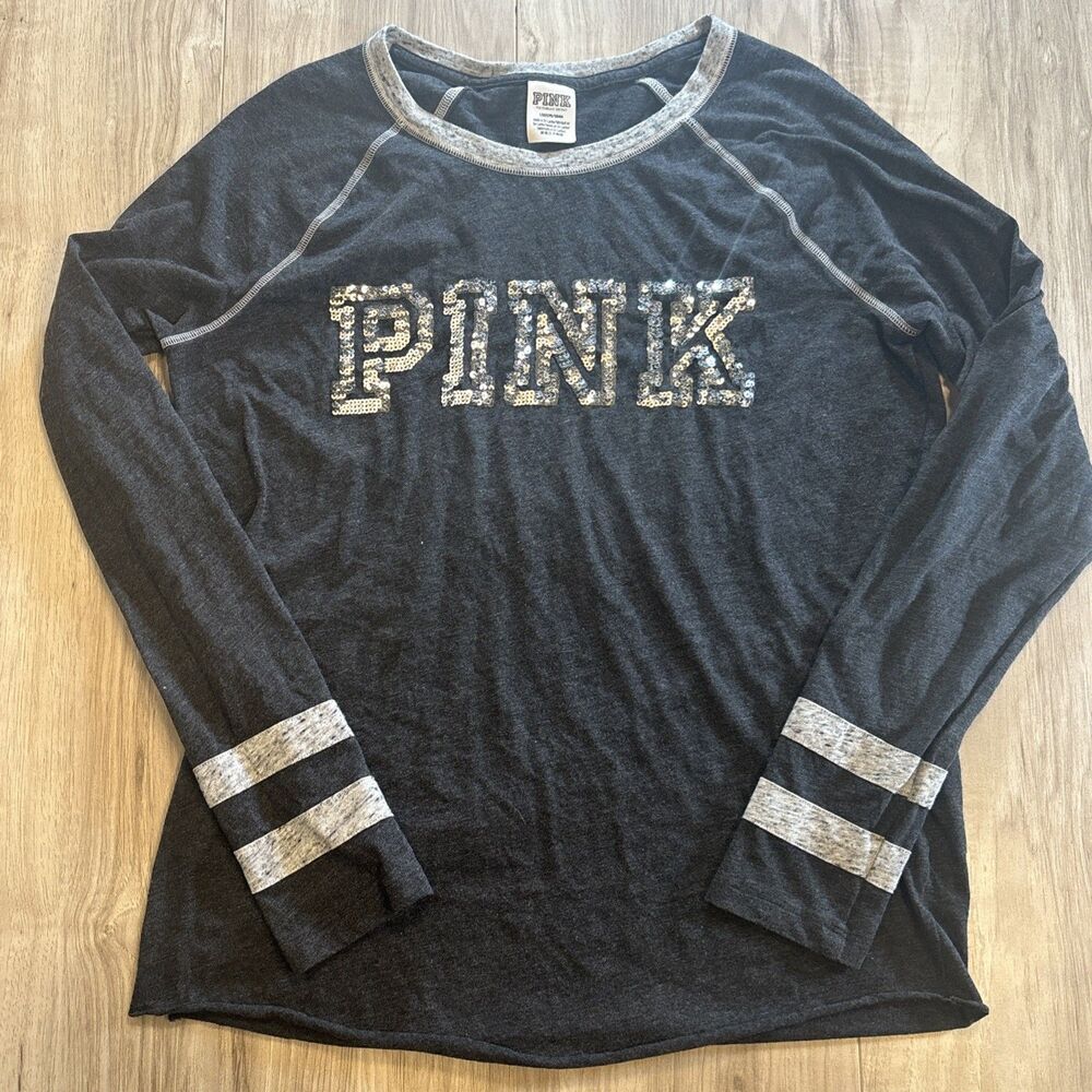 Vintage Victoria’s Secret Pink Long Sleeve Gray Bling Shirt  Size Large